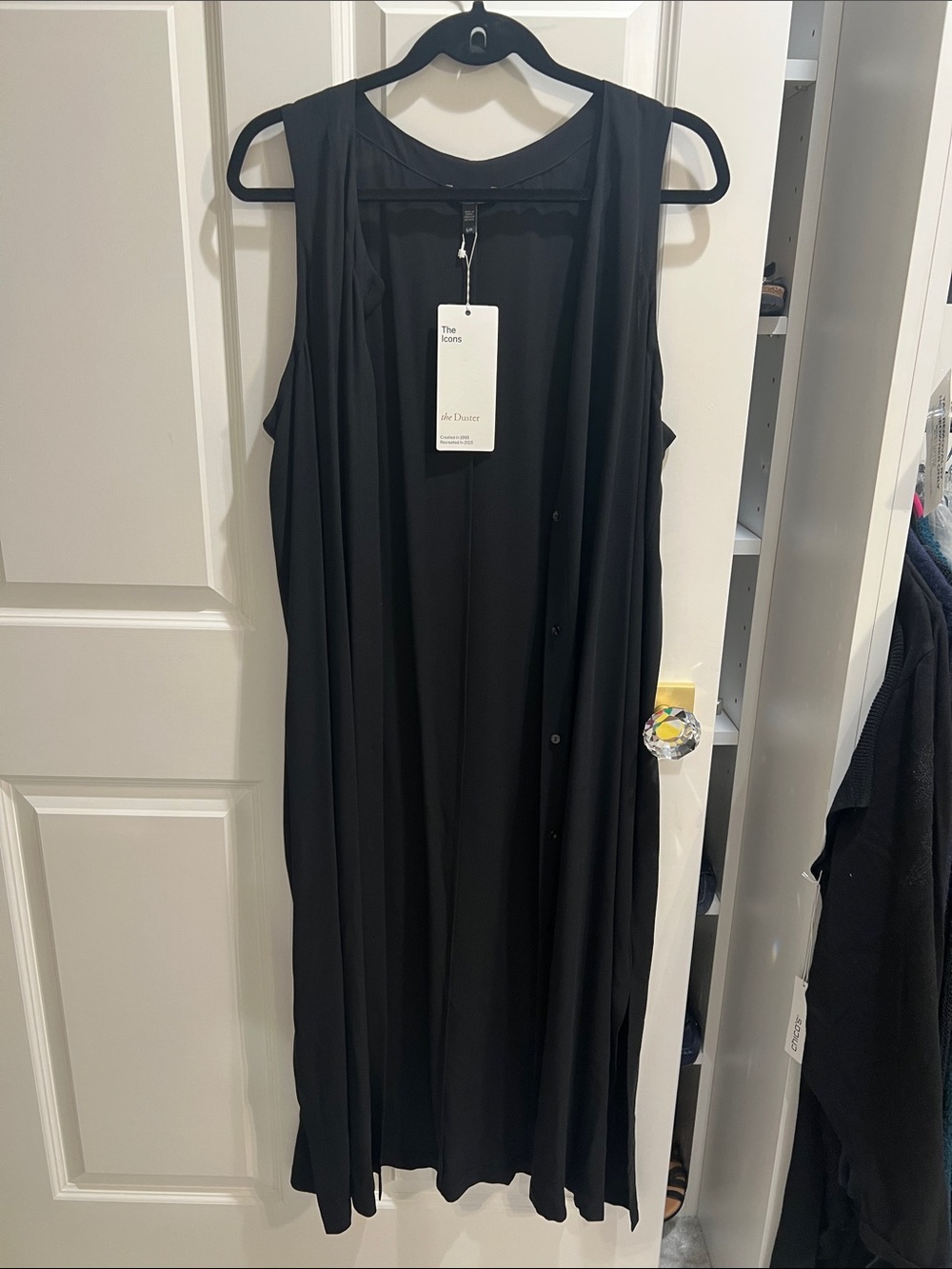 Eileen Fisher Black round neck Sleeveless Long button down Tunic in silk crepe